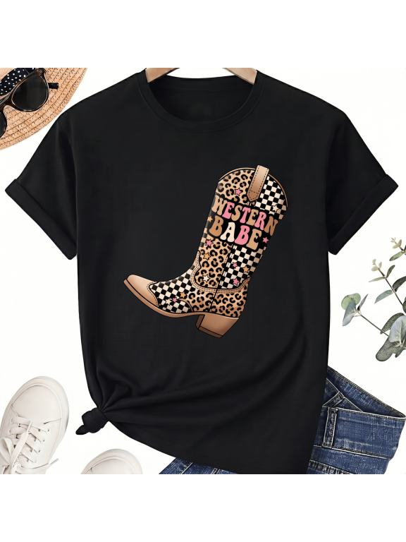 Western Babe Leopard Boot Graphic Tee, Unisex Cotton Shirt