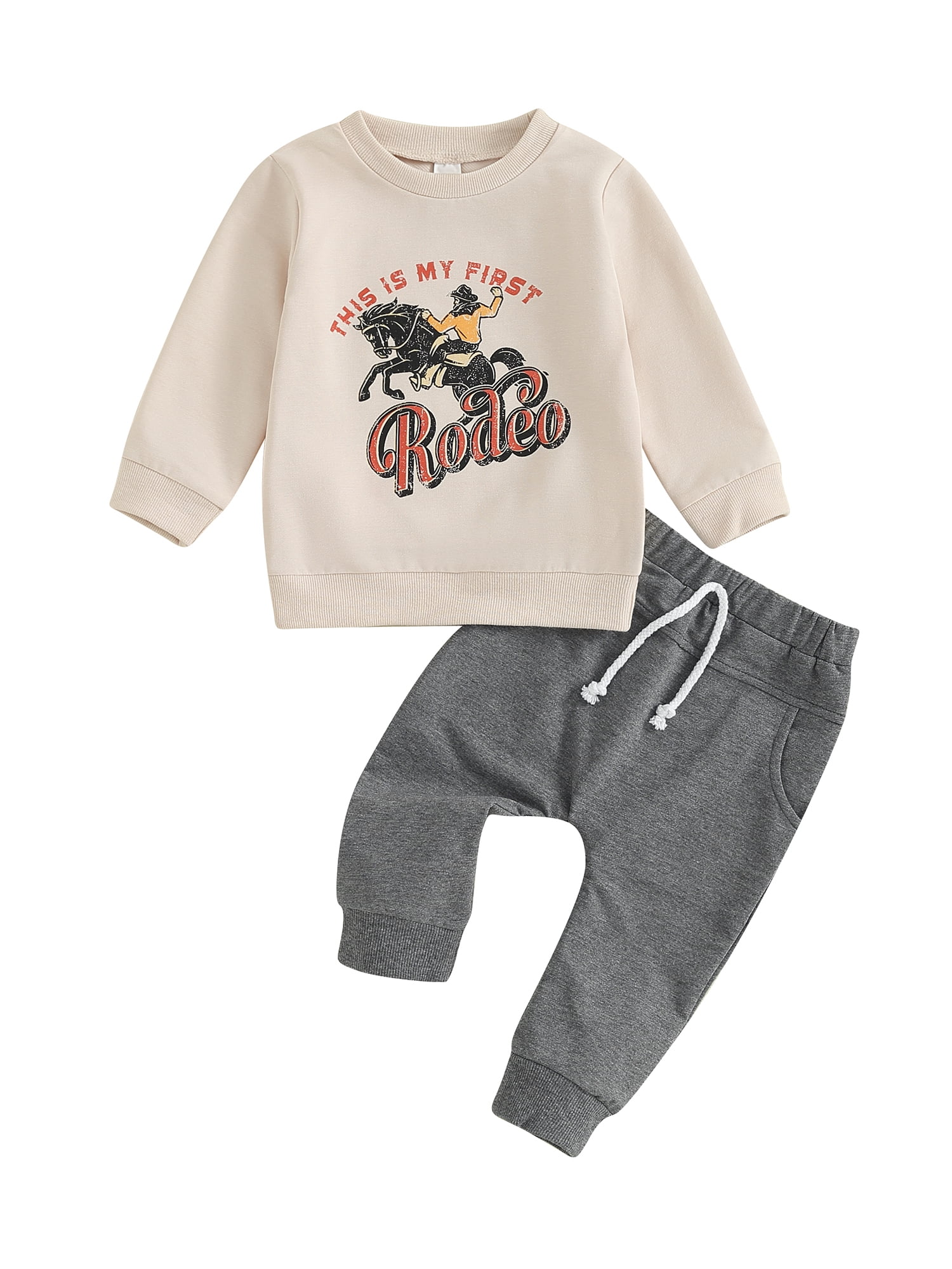 Western Baby Boy Clothes Cow Print Pullover Sweatshirt Long Pants 2Pcs