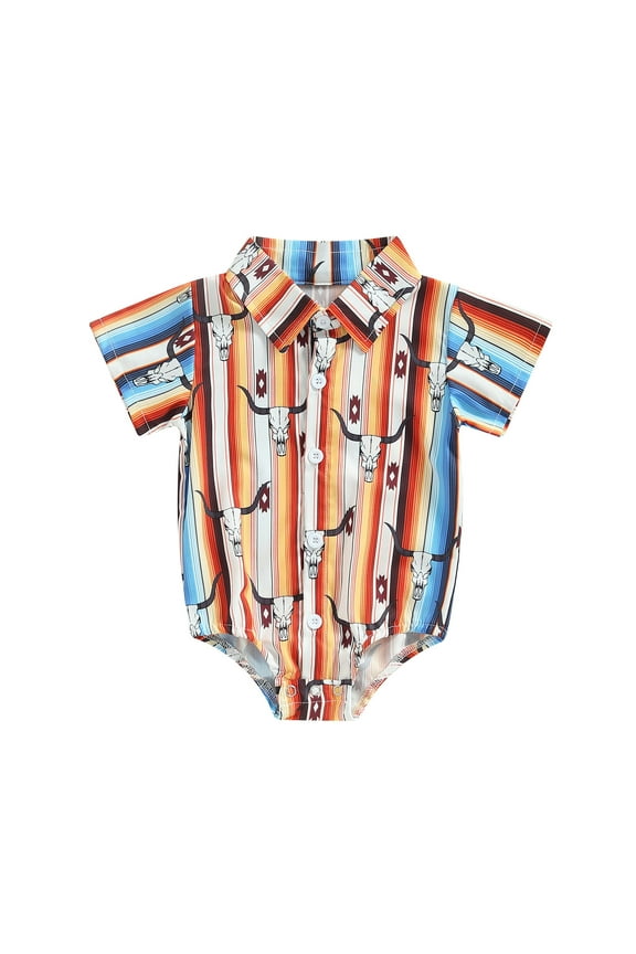 Western Baby Boy Clothes Cow Print Shirt Romper Short Sleeve Lapel Button Bodysuit Cowboy One Piece Gentleman Outfit