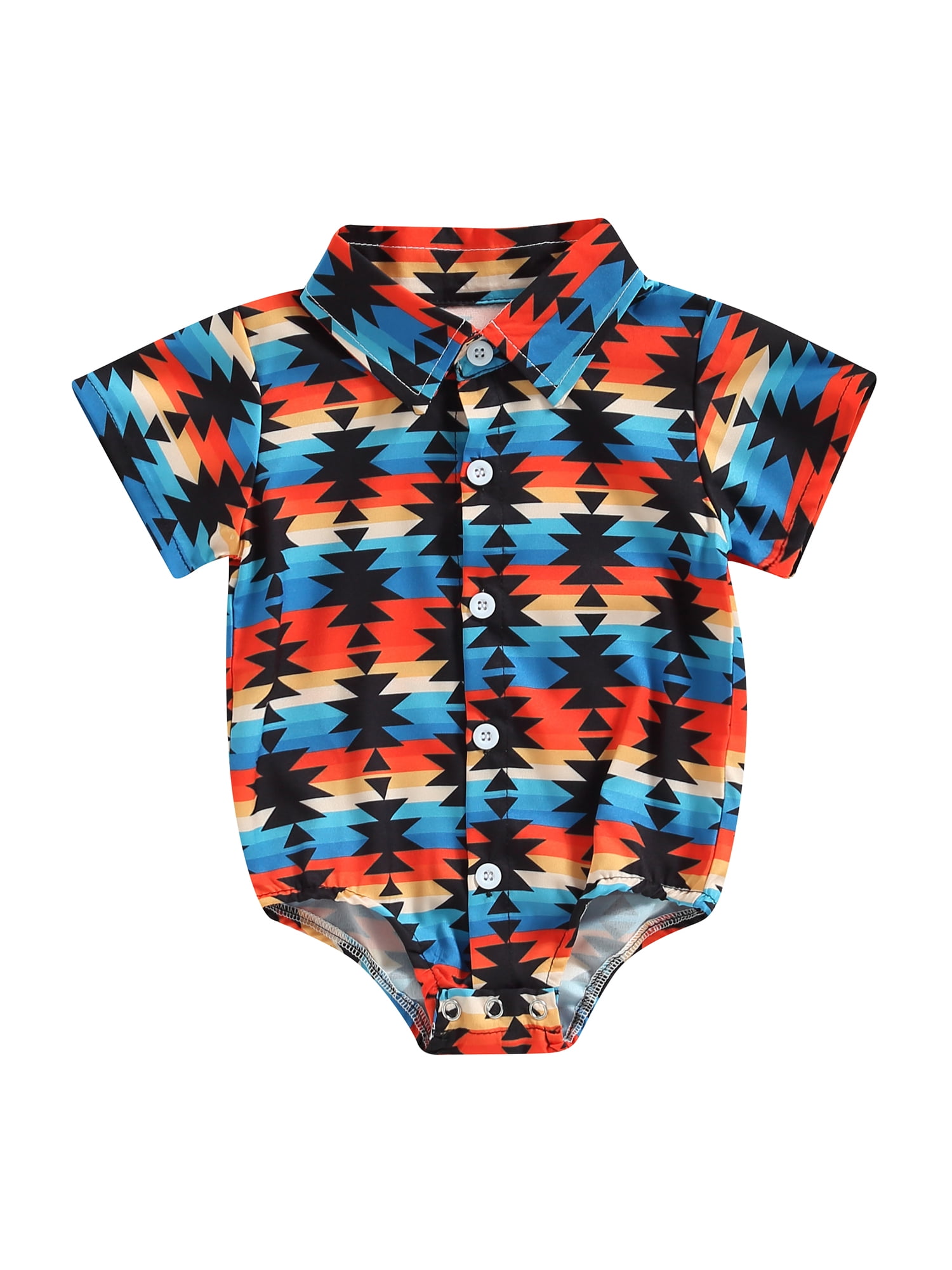 Western Baby Boy Clothes Geometry Print Shirt Romper Infant Long Sleeve Button Down Bodysuit