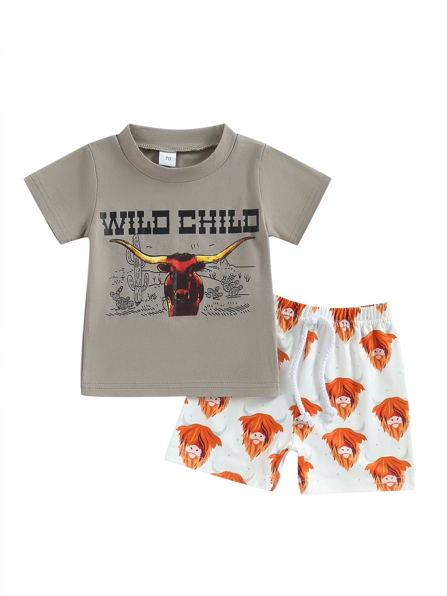 Western Baby Boy Summer Clothes Cow Print Short Sleeve TShirt Top