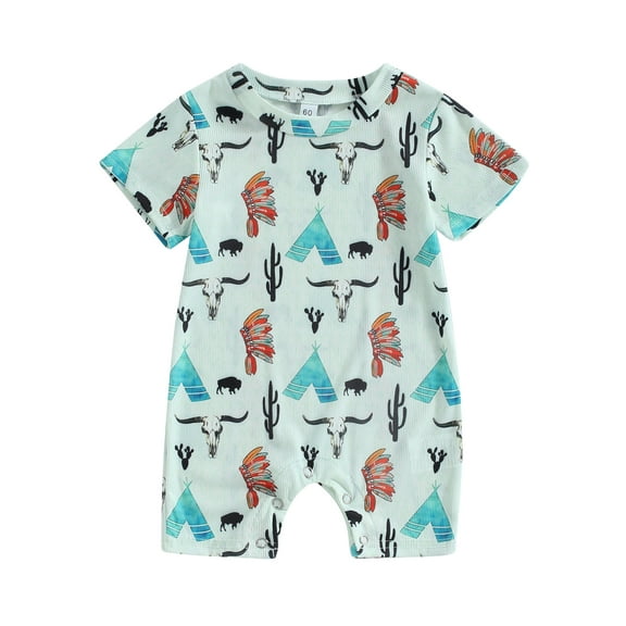 Western Baby Girl Boy Clothes Cow Print Short Sleeve Romper Bodysuit Jumpsuit Summer Outfit