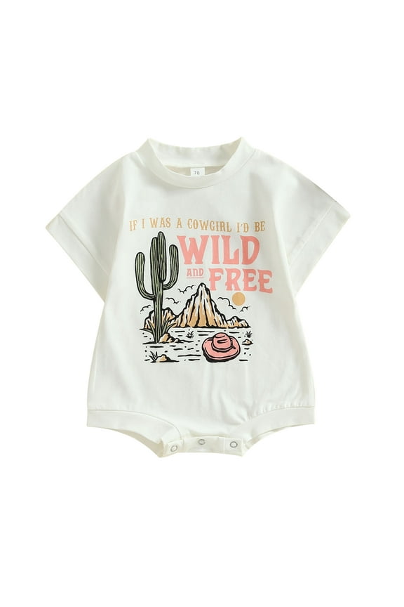 Girl Clothes 6M 12M 18M 24M Short Sleeve Romper Cactus Letter Cowgirl Bodysuit One Piece Jumpsuit Summer Outfit