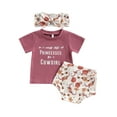 thumbnail image 1 of Western Baby Girl Clothes Short Sleeve Letter Print T-Shirt Tops Cow Print Shorts Headband Baby Girl Summer Clothes, 1 of 8