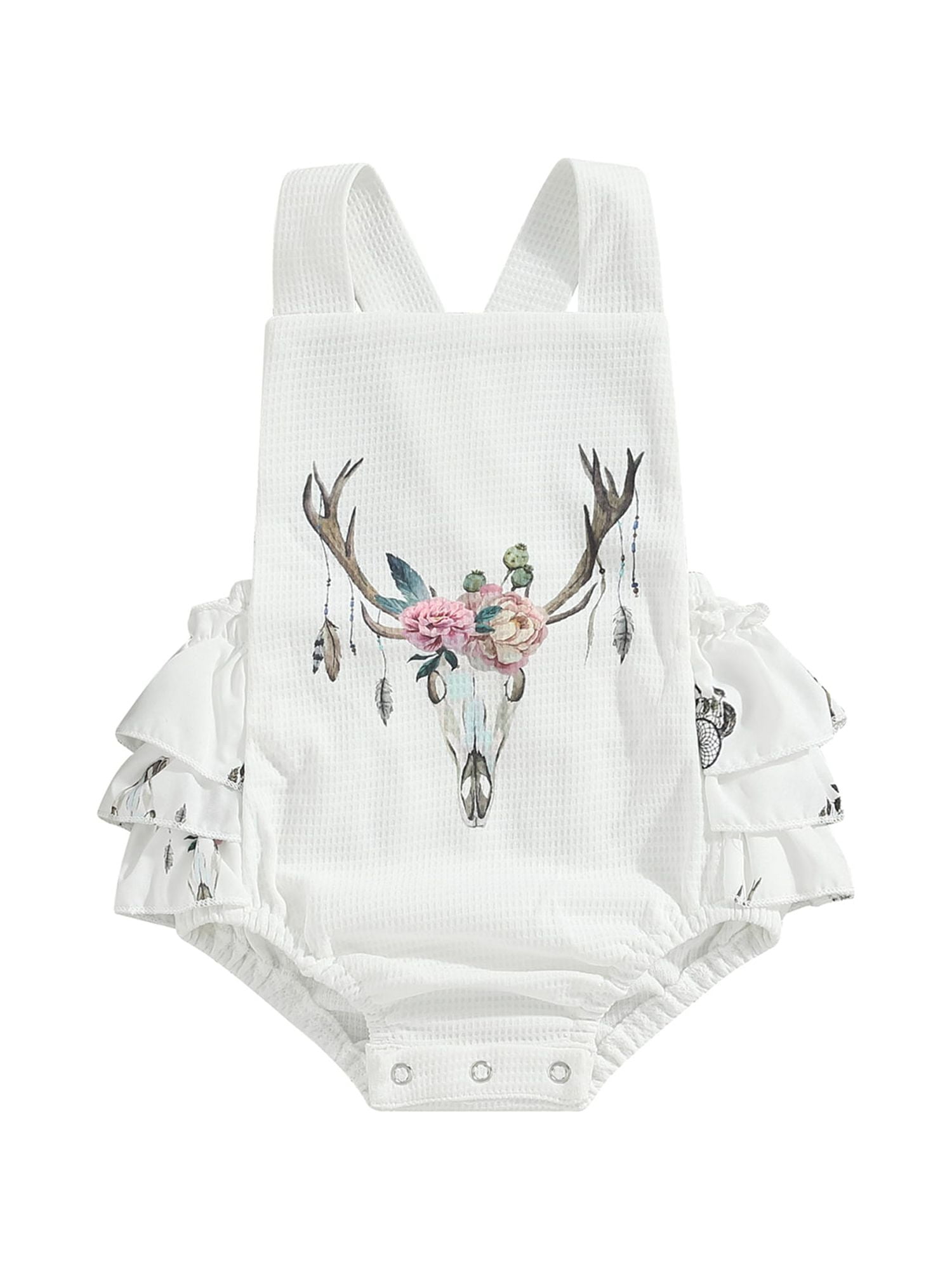 Western Baby Girl Clothes Waffle Knit Crew Neck Onesie Romper