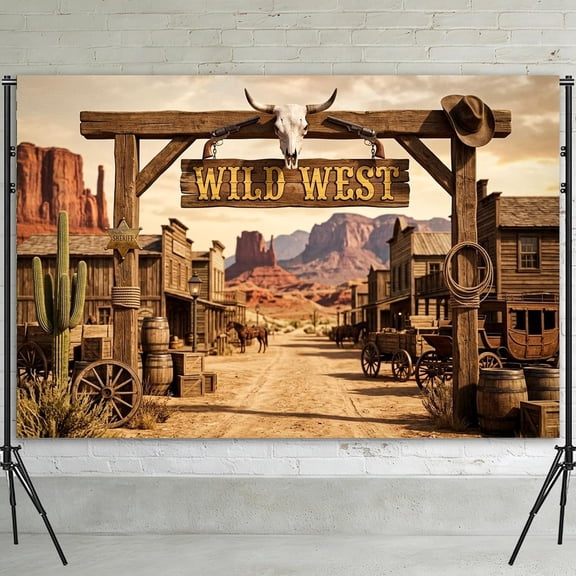 Western Backdrop Rustic Desert Cactus Wild West Town Birthday Background Western Cowboy Rodeo Birthday Party Decorations Banner Supplies Photo Booth Props
