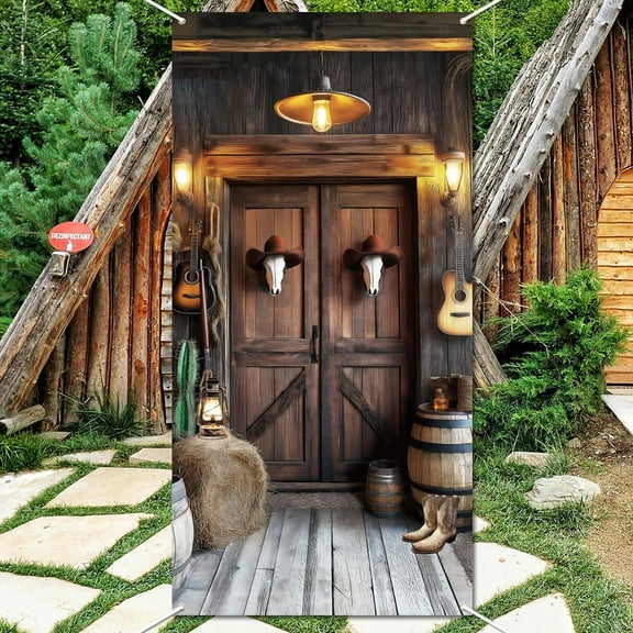 Western Background Photo Door Banner Wild West Theme Large Fabric Photo Door Backdrop Props Decor Funny Western Barn Photo Backdrop Party Supplies