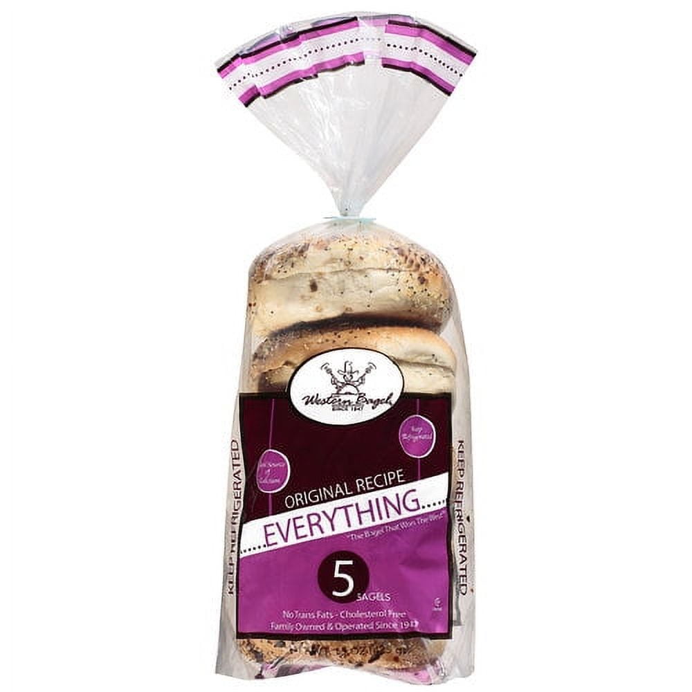 Western Bagel Original Recipe Everything Bagels  Soft, Wheat-Based with Sesame & Poppy Seeds  15 oz, 5 Count