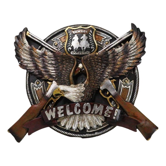 Western Bald Eagle With 2 Rifle Shotguns Cowboy Party Welcome Wall Decor Plaque