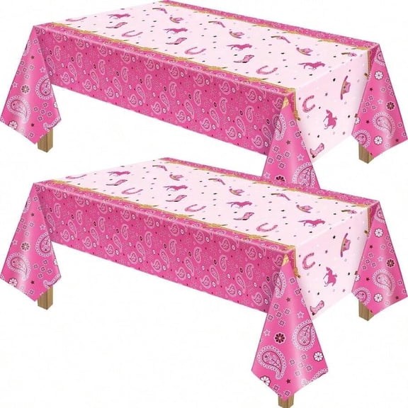 Western Bandana Table Cover Pink Horse Theme Disposable Tablecloth 2 Pack