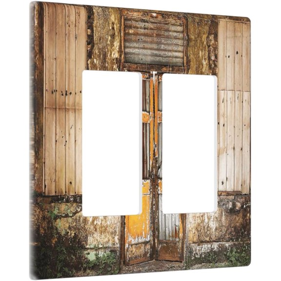 Western Barn Door 2 Gang Light Switch Cover Rustic Wood Decorative Wall Plate Double Rocker Unique GFCI Switchplate Faceplate for Farmhouse Home Decor