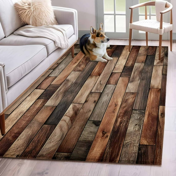 Western Barn Door Area Rugs 2.7'x5', Washable Small Throw Rugs for Kitchen Bedroom, Vintage Farmhouses Wooden Door Brown Indoor Outdoor Rug Non-Slip Low Pile Carpet Runner Reversible Floor Mats