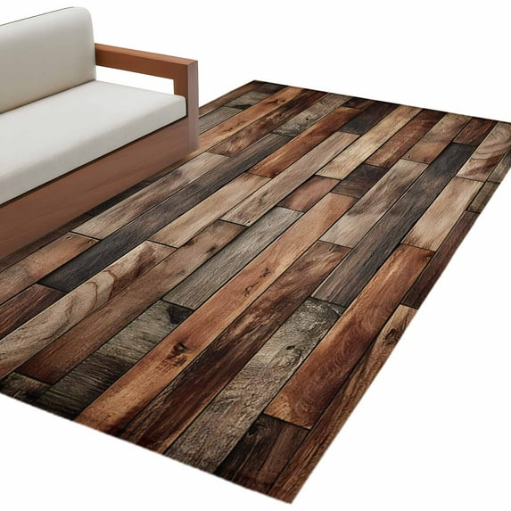 Western Barn Door Area Rugs Collection 4'x6', Vintage Farmhouses Wooden Door Brown Non Slip Indoor Rectangle Throw Runner Rug Floor Mat Carpet for Living Room Dining Table Bedroom Nursery