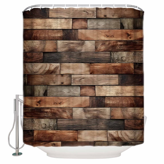 Western Barn Door Bathroom Shower Curtains with 12 Hooks Waterproof Shower Curtain for Stalls and Bathtubs Vintage Farmhouses Wooden Door Brown Decorative Bathroom Privacy Curtain 36x72 Inches