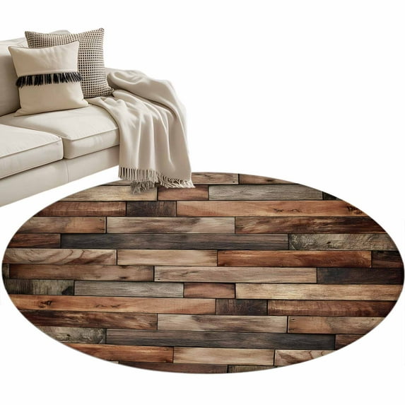 Western Barn Door Round Area Rugs Collection 3.3', Vintage Farmhouses Wooden Door Brown Non Slip Indoor Circular Throw Runner Rug Floor Mat Carpet for Living Room Dining Table Bedroom Nursery