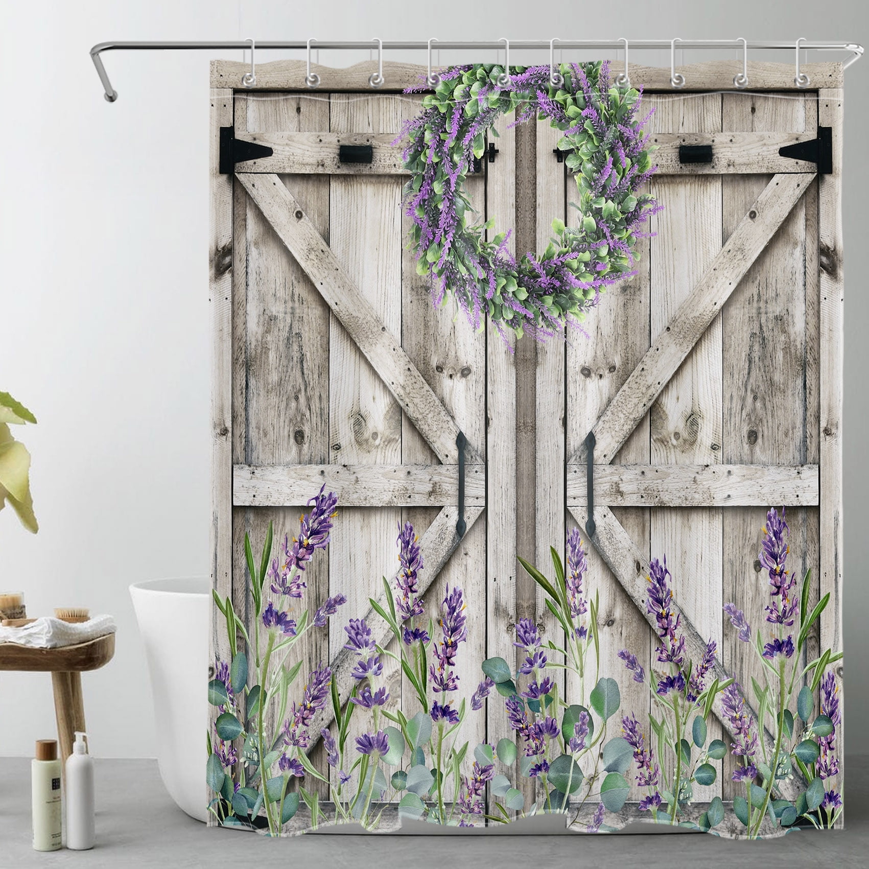 Western Barn Door Shower Curtain for Bathroom, Purple Lavender and