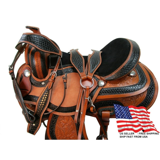 Western Barrel Saddle Horse Trail Pleasure Tooled Leather Tack Set 15 ...