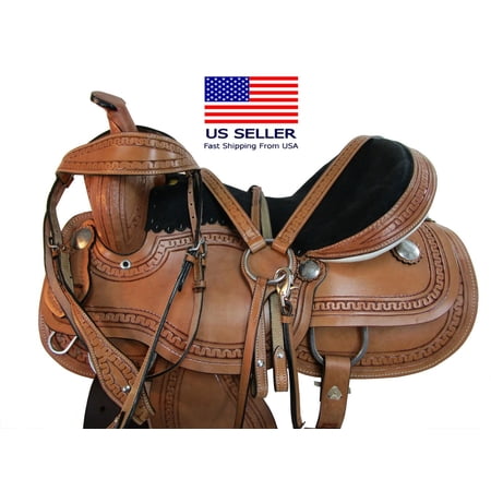 Western Barrel Saddle Horse Trail Tooled Leather Pleasure Rodeo Tack Set 15 16 17 18 Headstall Breast Collar Reins | Free Shipping