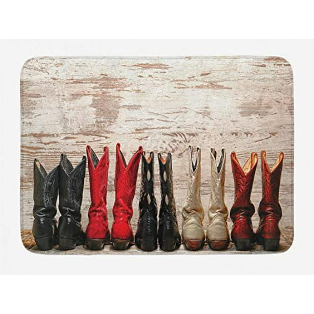Western Bath Mat, American Cowgirl Leather Boots Rustic Wild West Theme