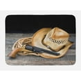 thumbnail image 1 of Western Bath Mat, Wild Cowboy Straw Hat and Rope on a Wooden Table, Plush Bathroom Decor Mat with Non Slip Backing, 29.5" X 17.5", Ginger Camel, by Ambesonne, 1 of 2