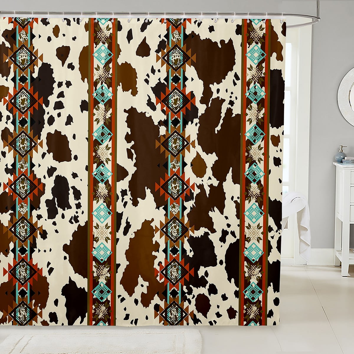 Western Bath Curtain,Cowhide Bathroom Curtains brown Highland Cow Print