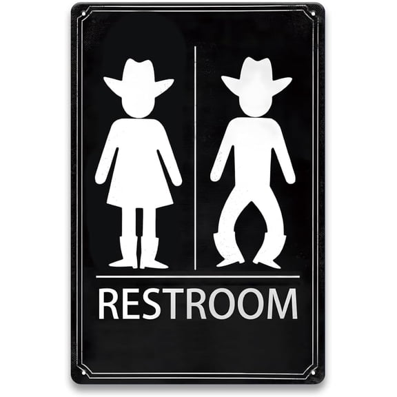 Western Bathroom Decor Accessories - Vintage Metal Restroom Sign for Toilet, Farmhouse, Cowboy Bathroom Decor Art, Cool Stuff Gifts for Western Lovers, 8 x 12 inch
