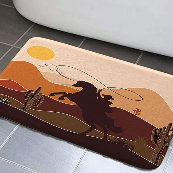 Western Bathroom Rugs, Farmhouse Western Cowboy Bathroom Rugs Set, Western Wildlife Funny Bull on Rustic Wooden Barn Door Farm Style Bathroom Rug Mat 17x29inch, Extra Soft and Absorbent Bath Rugs
