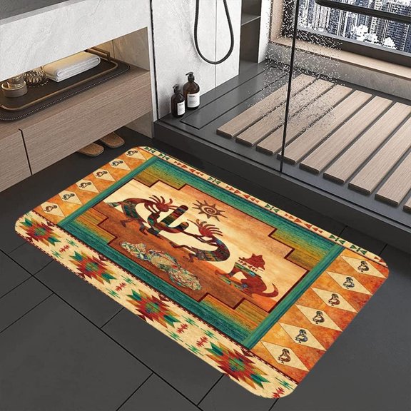 Western Bathroom Rugs, Kokopelli Native Southwestern Bath Mat for Bathroom, Kokopelli Ethnic Pattern Bath Rug Entrance Door Mat Bath Floor Home Doormat Offices Rug Kitchen Carpet Decor…
