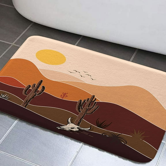 Western Bathroom Rugs, Wild Horse Non-Slip Bath Rugs Rustic Farmhouse West Desert Cactus Boho Bathroom Rugs Set American Country Wild West Desert Bathroom Rug Mat 17x29inch, Absorbent Bath Rugs