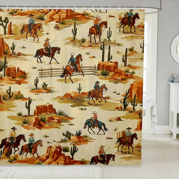 Western Bathroom Shower Curtain Sets 72"Wx72"L,Southwest Cowboy Shower Curtain,American West Desert Cactus Fabric Shower Curtain,Rustic Farmhouse Bathroom Curtains Country Farm Decor