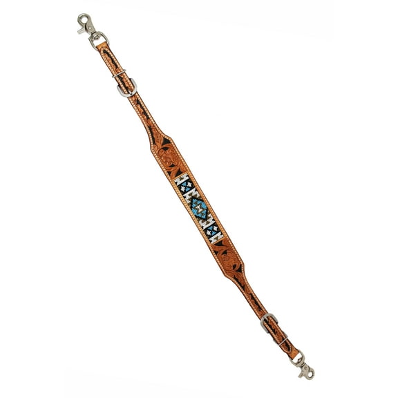 Western Beaded Tooled Leather Adjustable Wither Breast Collar Strap 10518