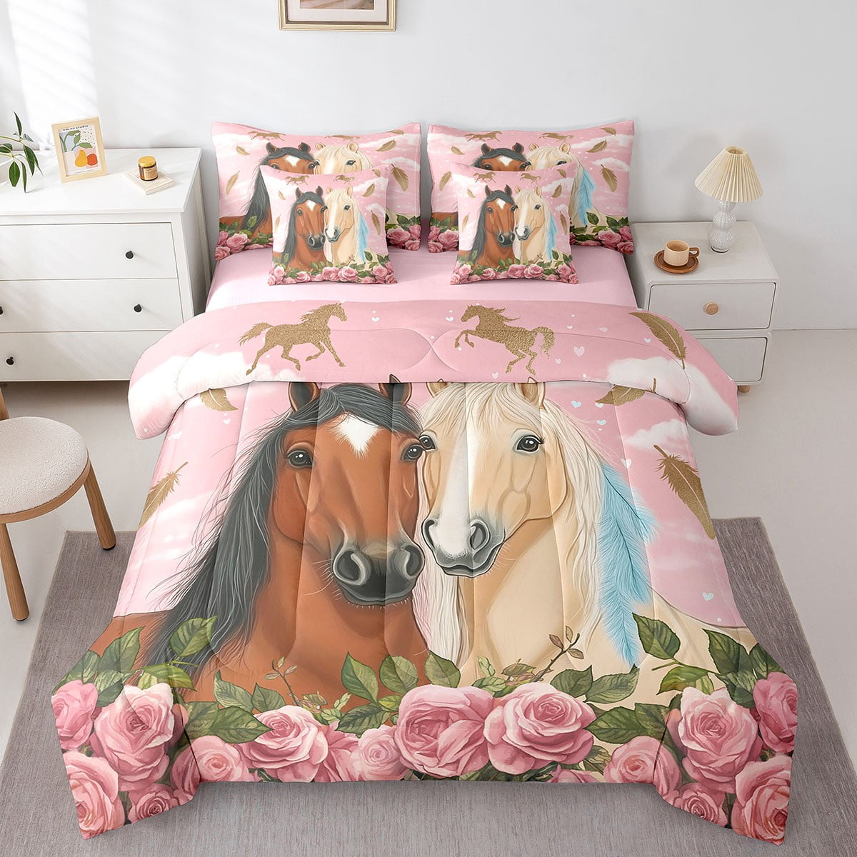 Western Bed in a Bag for Kids, Horse Twin Comforter Set 7 Piece for