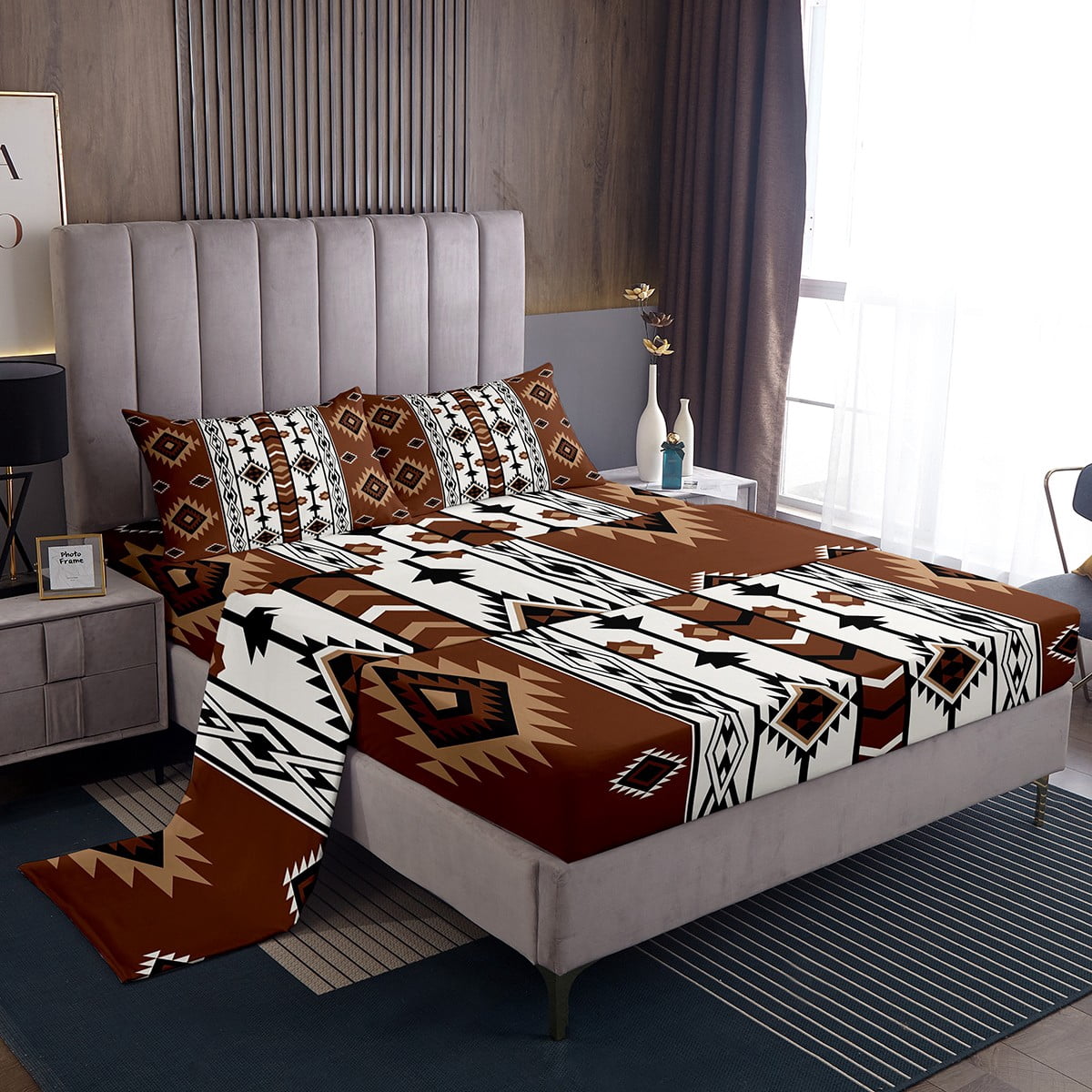 Western Bed Sheets Brown Rustic Boho Aztec Sheet Set King Size,Country ...