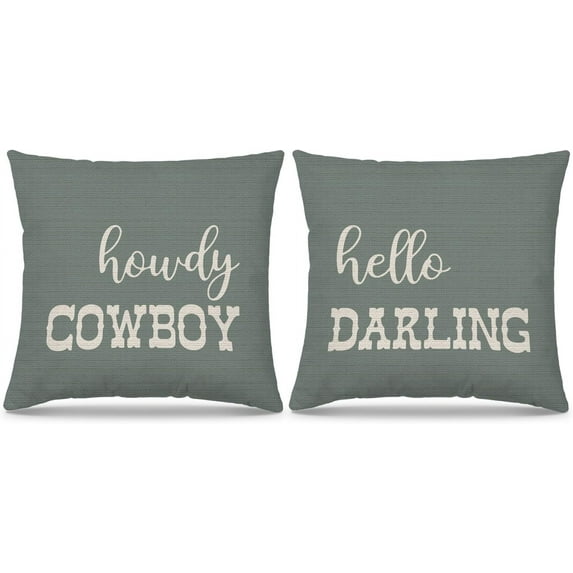 Western Bedroom Decor Throw Pillow Cover,Cowboy Cowgirl Teen Girls Boys Gifts,Western Pillow Covers Funny Couple Pillow Case 18 x 18 Inch Home Sofa Bed Decor Set of 2 (blue1)