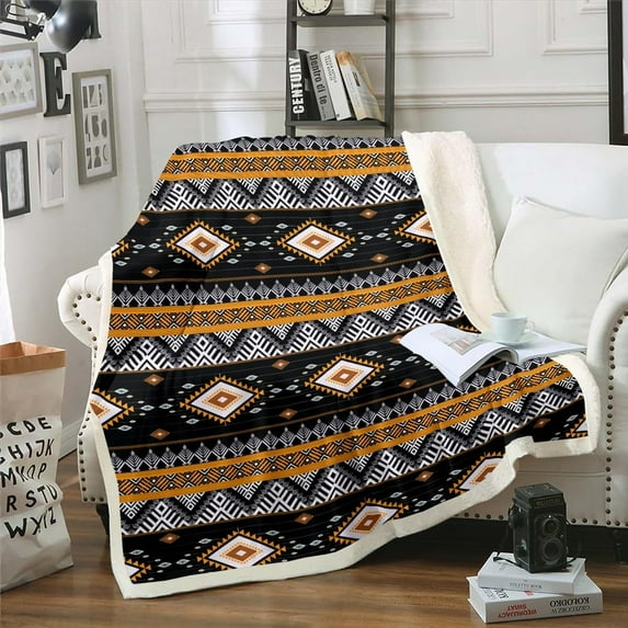 Western Bedroom Throw Blanket for Bed Couch Black Boho Aztec Baby 30"X40" Fleece Blanket for Kids Men Women Southwestern Sherpa Blanket Exotic Tribal Bohemian Geometric Flannel Blanket Warm Cozy