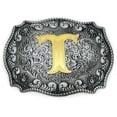 thumbnail image 1 of Western Belt Buckle Initial Letters ABCDEFG to Y-Cowboy Rodeo Silver Large Belt Buckle for Men and Women, 1 of 2