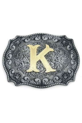 Western Belt Buckle Initial Letters ABCDEFG to Y-Cowboy Rodeo Silver Large Belt Buckle for Men and Women