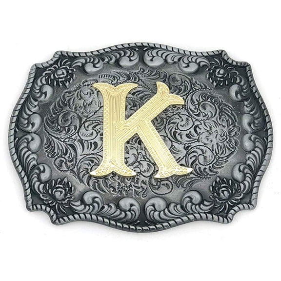 Western Belt Buckle Initial Letters ABCDEFG to Y-Cowboy Rodeo Silver Large Belt Buckle for Men and Women