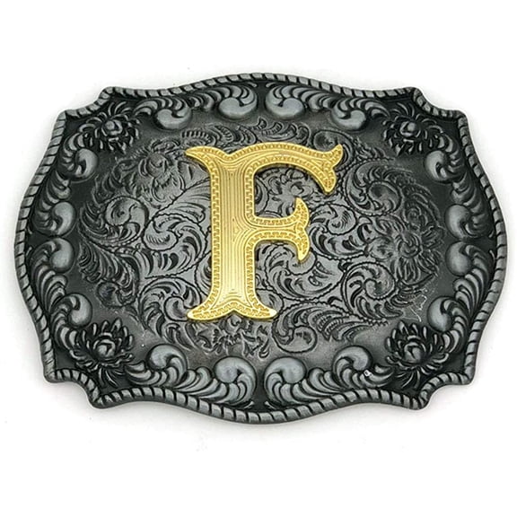 Western Belt Buckle Initial Letters ABCDEFG to Y-Cowboy Rodeo Silver Large Belt Buckle for Men and Women