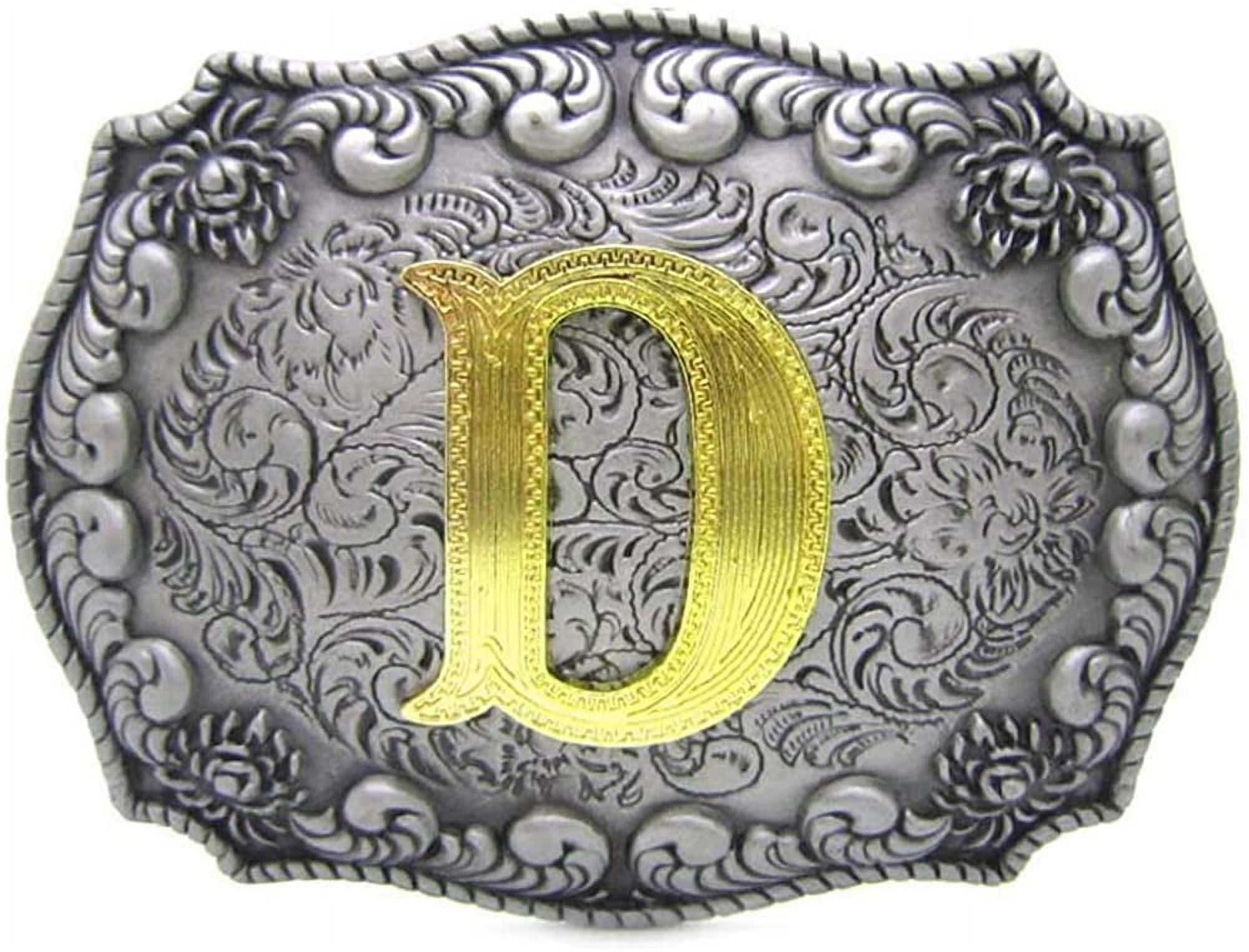 Itera Western Cowboy/Cowgirl Initial Belt Buckle - Silver- Large, Letter Buckles for Men and Women