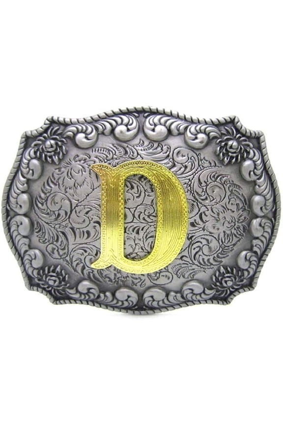 Western Belt Buckle Initial Letters ABCDEFG to Y-Cowboy Rodeo Silver Large Belt Buckle for Men and Women
