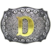 Western Belt Buckle Initial Letters ABCDEFG to Y-Cowboy Rodeo Silver Large Belt Buckle for Men and Women