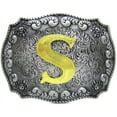 thumbnail image 1 of Western Belt Buckle Initial Letters ABCDEFG to Y-Cowboy Rodeo Silver Large Belt Buckle for Men and Women, 1 of 2