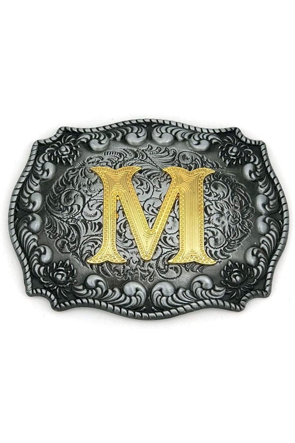 Western Belt Buckle Initial Letters ABCDEFG to Y-Cowboy Rodeo Silver Large Belt Buckle for Men and Women