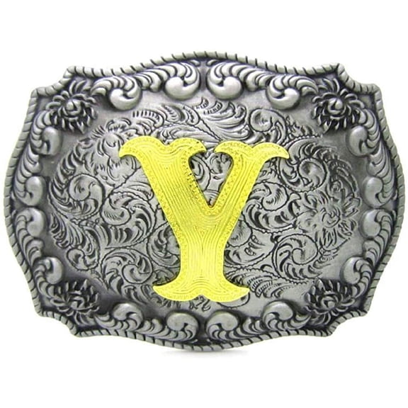 Western Belt Buckle Initial Letters ABCDEFG to Y-Cowboy Rodeo Silver Large Belt Buckle for Men and Women