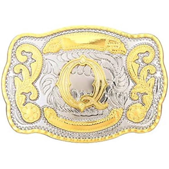 Western Belt Buckle Initial Letters ABCDJST to Z Cowboy Rodeo Large Gold Belt Buckles for Men Women