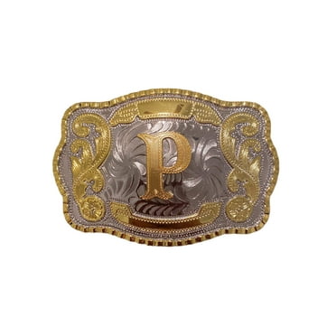 NEW Initial "P" Rodeo Cowboy Western Belt Buckle - Big Silver & Gold Alloy Buckle For Men
