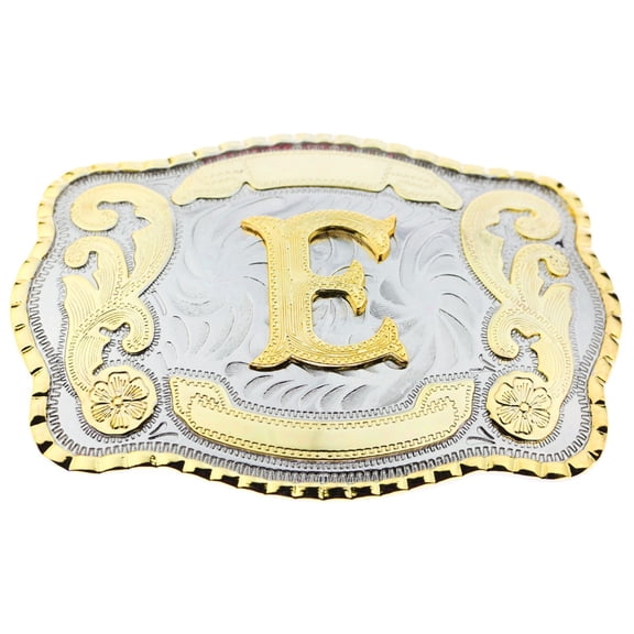 Initial Letter "E" Cowboy Rodeo Western Large Gold Tone Belt Buckle