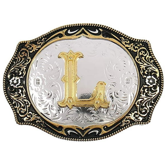 Western Belt Buckle Initial Letters ABCDMRJ to Z Cowboy Rodeo Small Gold Belt Buckles for Men Women