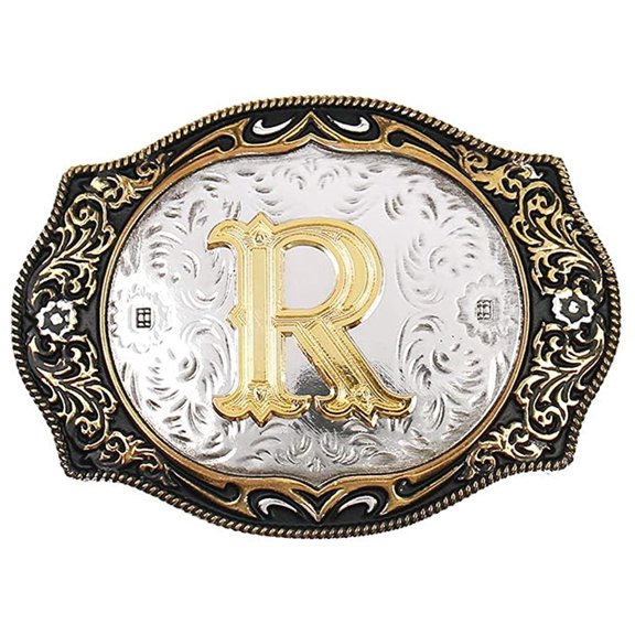 Western Belt Buckle Initial Letters ABCDMRJ to Z Cowboy Rodeo Small Gold Belt Buckles for Men Women